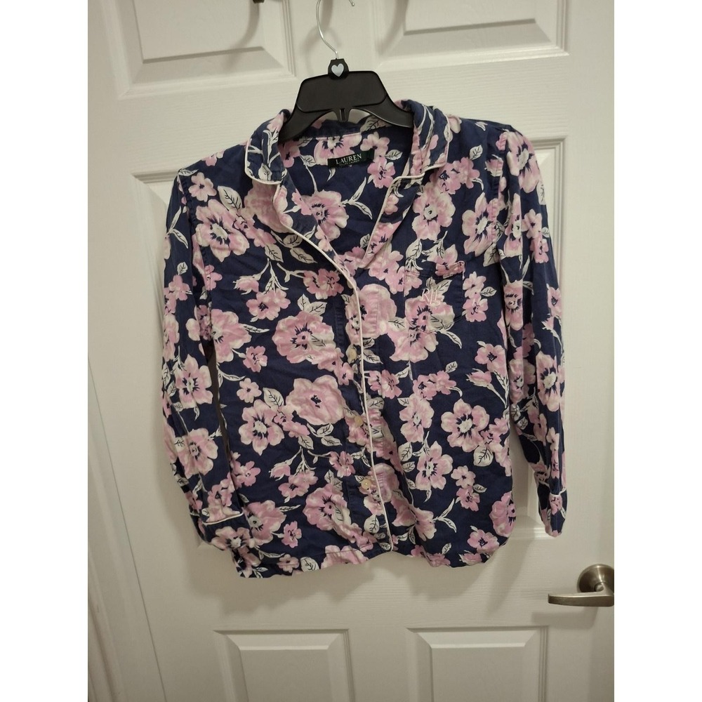 3/$15 LRL Lauren Ralph Lauren Large Floral Button Up Loungewear Flannel Shirt